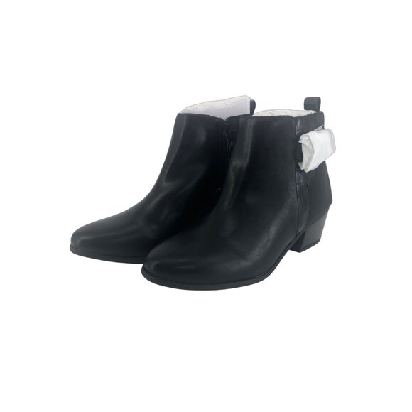 London Fog Harmony Bootie 9 M Black Faux Leather Stacked Heel Ankle Boot New - Picture 2 of 9